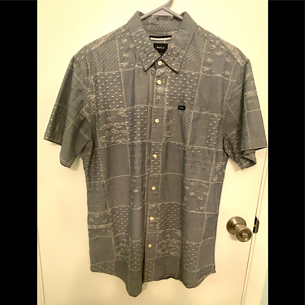 RVCA slim fit patchwork button up shirt